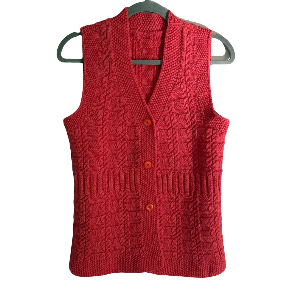 Handmade Knit Vest Coral Career Casual Medium Cottagecore Cozy Grandpa‎ Prairie